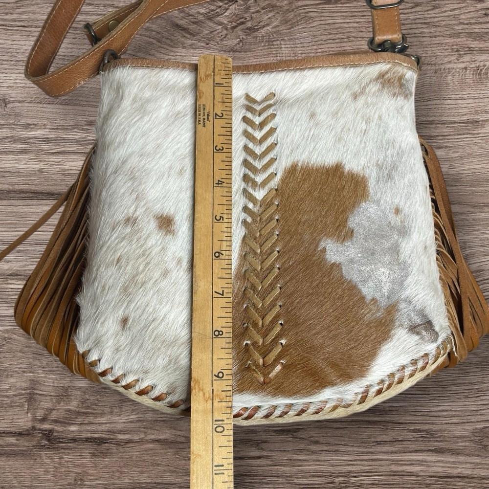 Myra Bag Edgy Calfhair Leather Fringe Crossbody Shoulder Bag Boho Hippie Western - Picture 7 of 10